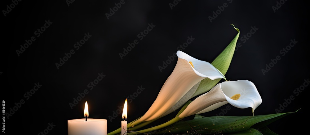 Aufkleber a peaceful sympathy card featuring a burning candle a white calla lily and a dark background with ro