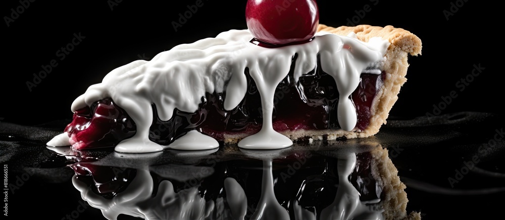 Poster A delicious slice of cherry pie is placed on a black and white background creating an attractive copy space image