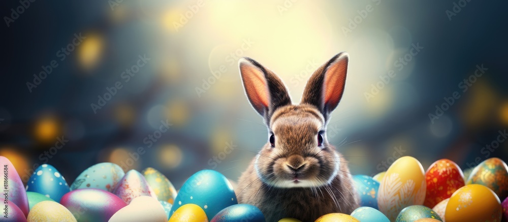 Poster colorful background with a creative easter bunny ideal for copy space image