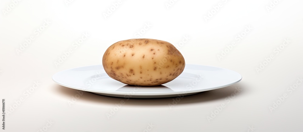 Aufkleber A potato is boiled and placed on a plate The plate is white and the background is isolated There is empty space for writing texts. with copy space image. Place for adding text or design