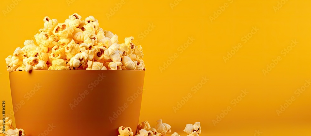 Aufkleber a basket filled with caramel popcorn on a yellow background providing ample space for an image