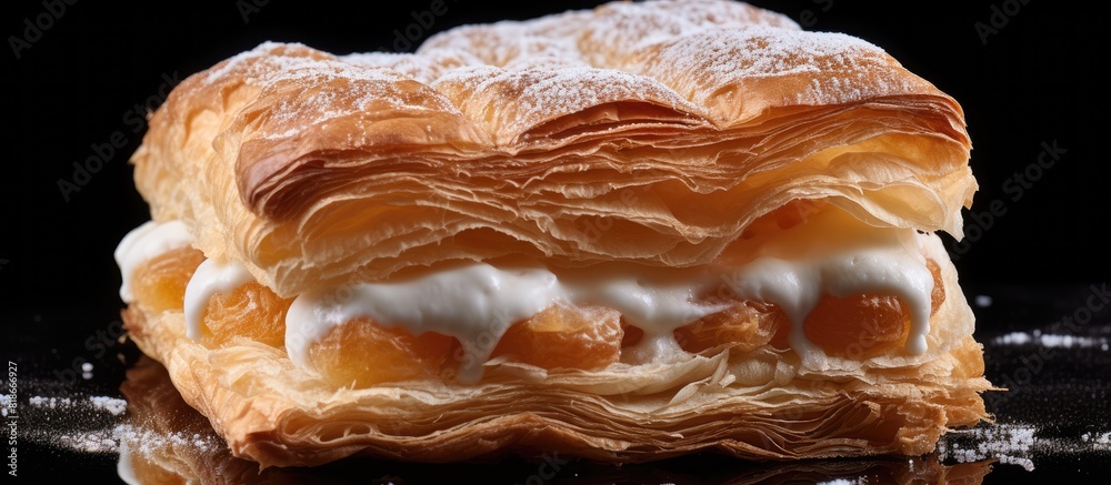 Poster Flaky French pastry. with copy space image. Place for adding text or design