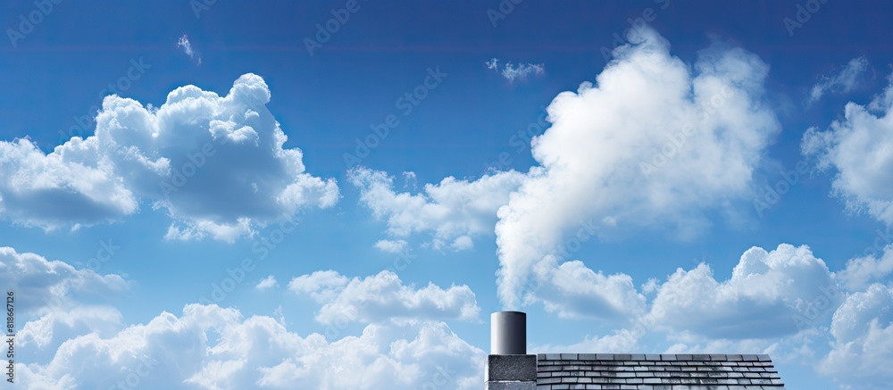 Leinwandbilder the image features a chimney and rooftop set against a backdrop of white clouds and blue sky providi