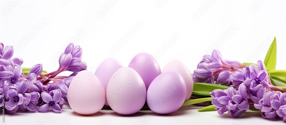Aufkleber isolated on a white background there is an image of easter eggs decorated with tulip and lilac flowe
