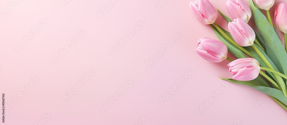 Aufkleber a pink tulip bouquet rests on a pastel background symbolizing occasions like mother s day valentine 