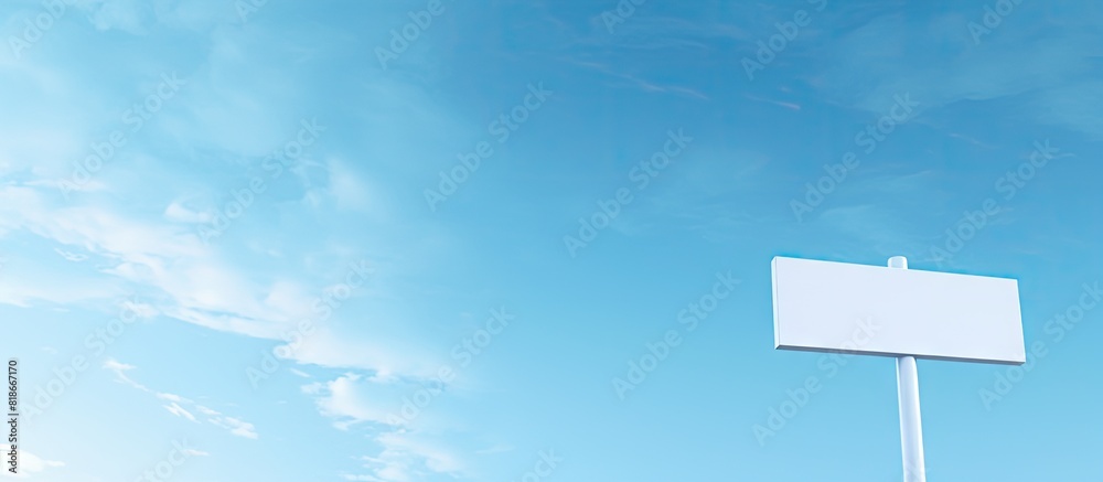 Poster An arrow shaped signpost on a blue sky background with empty copy space serving as a blank information place for tourists