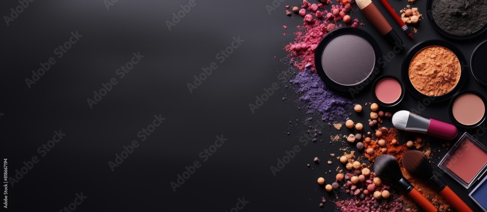 Aufkleber Cosmetics arranged on a dark gray backdrop creating a visually appealing copy space image