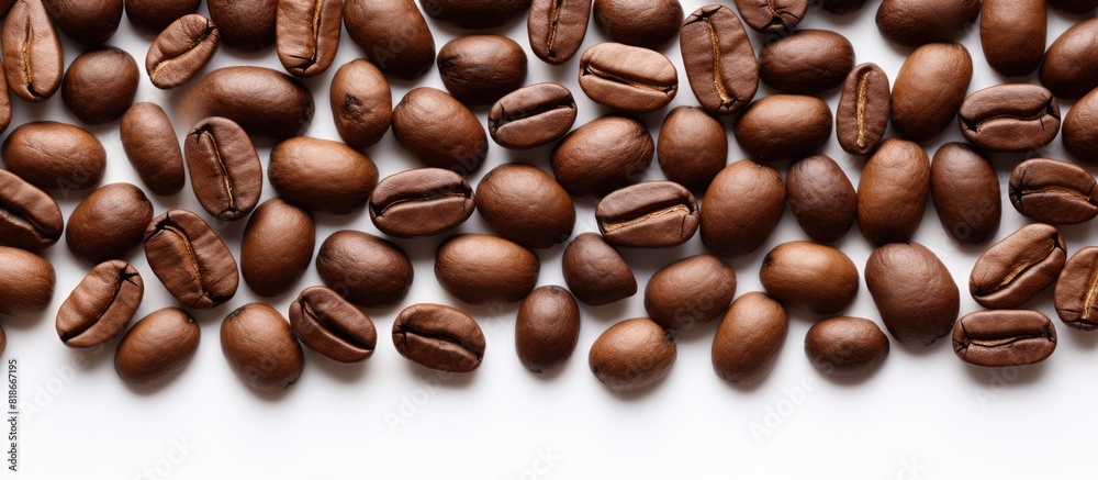 Leinwandbilder Aromatic roasted Arabica coffee beans arranged to resemble lips on a white backdrop Perfect for adding text or graphics. with copy space image. Place for adding text or design