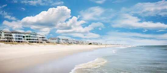 Holden s Beach in NC offers stunning views with oceanfront properties in the background creating the perfect copy space image