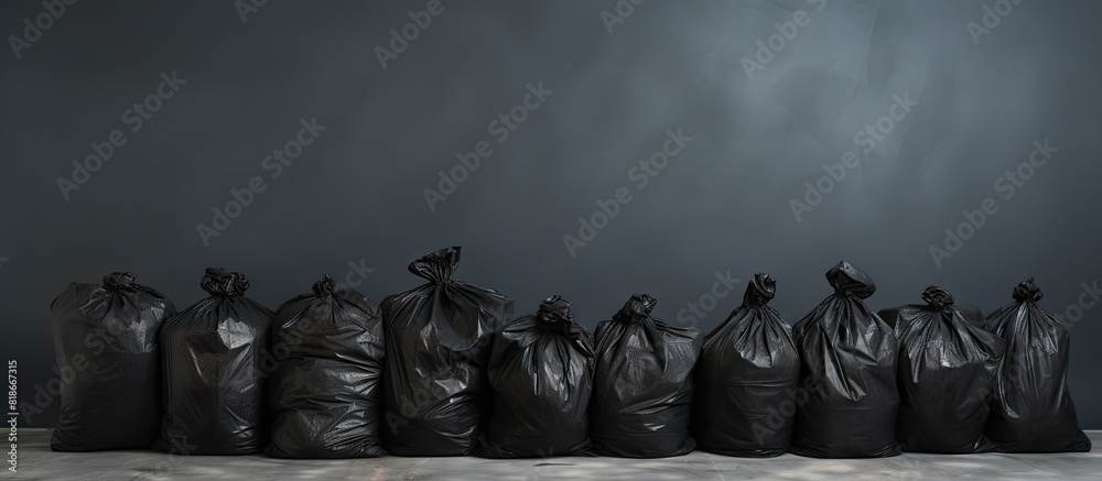 Aufkleber a gray background with a copy space image showcases neatly rolled black garbage bags