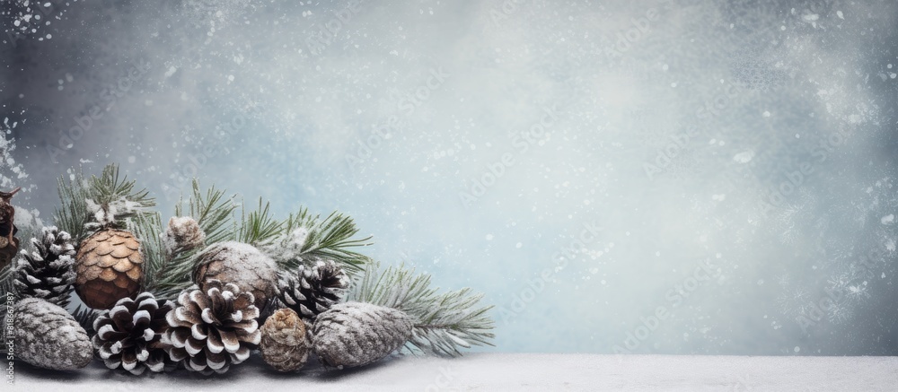 Aufkleber A festive Christmas background with ornaments fir cones and a concrete backdrop. with copy space image. Place for adding text or design