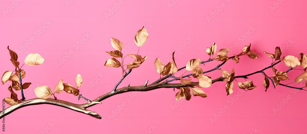 Aufkleber a beautiful golden branch stands out on a vibrant pink background creating a visually stunning copy 