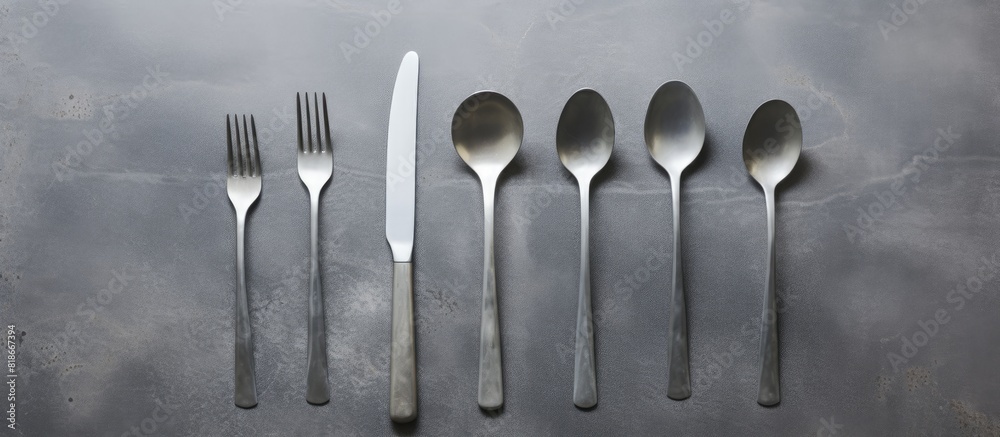 Leinwandbilder A bundle of paper utensils set against a gray concrete background ready for use with ample copy space available for adding your own text