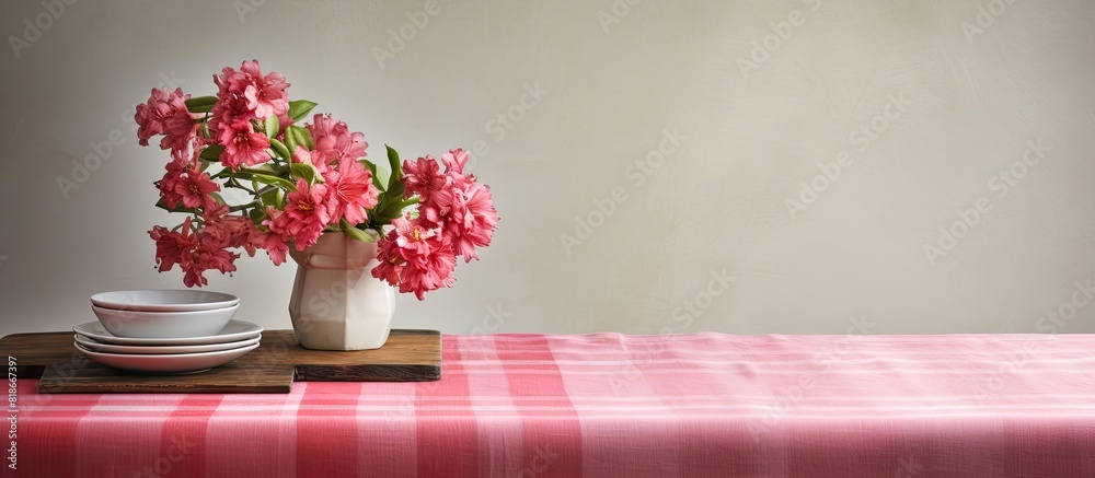 Poster Decorate your table with a copy space image for a personalized touch using a tablecloth and a free space backdrop