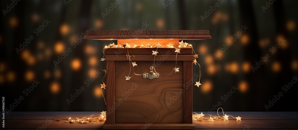 Poster a wooden donation box representing religion filled with prayers and wishes brings a sense of fulfill