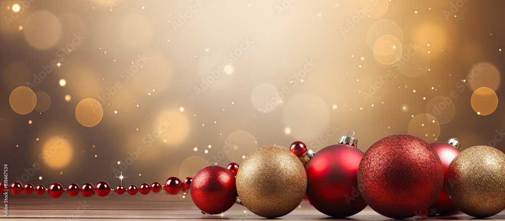 Aufkleber An invitation card for a party celebration on a Christmas background adorned with shiny balls and festive decorations perfect for adding text in the copy space image