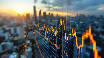 double exposure image of stock market investment graph and city on background,  concept of business investment and stock future trading