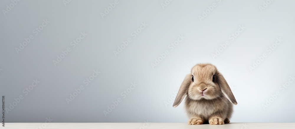 Poster a charming mini lop rabbit on a plain background leaving space for copy