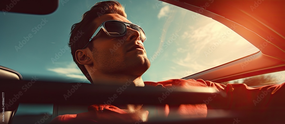 Poster A man in a convertible car captured in a close up copy space image