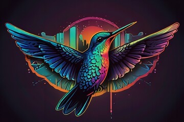 Obraz premium bird with a colorful head and a colorful background with a frame that says hummingbird - Generative AI