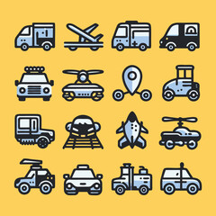 minimalist vector icon set about vehicles