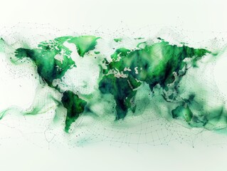 green technical drawing Minimalist model of world shipping lanes on white background 