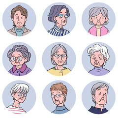 おしゃれなおばあちゃん丸アイコンセット