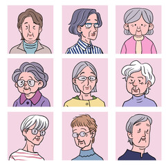 色々なおばあちゃんのアイコンセット　笑顔
