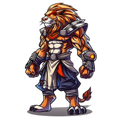 Fototapeta premium A Strong lion warrior cartoon design. Brave lion soldier cartoon illustration