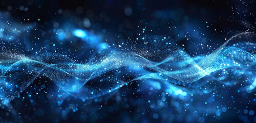 Vibrant indigo glowing wave on dark backdrop.