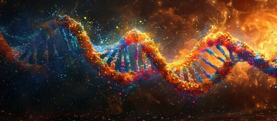 artistic rendition of genetic material, where the DNA helix is highlighted with a rainbow of vivid colors, Cosmic Helix