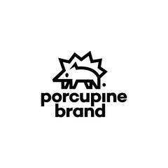 Porcupine logo design. Mini Hedgehog outline modern cute icon design 