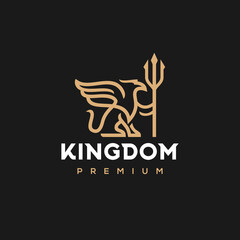 gold Gryphon logo crest design. Griffin shield line icon. Mythical winged beast business symbol. Premium mythical creature heraldry emblem. Vector
