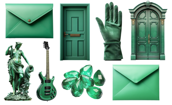 Set of green retro objects on png background. Ideal set for design and collage art. 