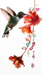 Artistic depiction of a hummingbird and hibiscus flowers