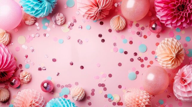 party accessories background with copy space. Invitation, birthday, bachelorette party, baby shower events