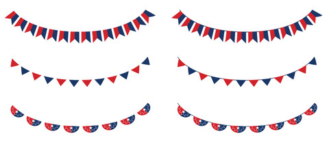 Juneteenth red and blue bunting flags. isolated on white background.