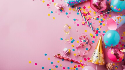 party accessories background with copy space. Invitation, birthday, bachelorette party, baby shower events