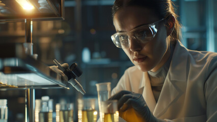 Focused scientist meticulously conducting experiments in a lab.