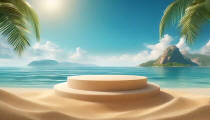 Beach podium summer background sand product 3D sea display platform