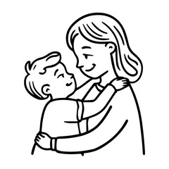 mom and son line art illustration flat design