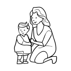 mom and son line art illustration flat design