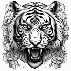 tattoo old school tiger black and white,  Generative AI