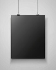 Hanging empty black frame on gray wall