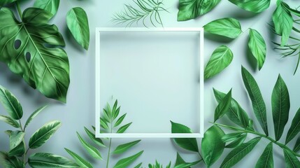 Creative design, green leaves and white frame.