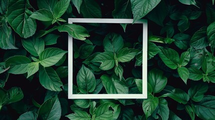 Creative design, green leaves and white frame.