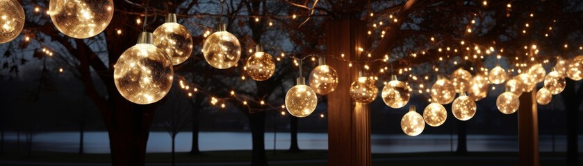 Hang modern metallic lanterns filled with twinkling fairy lights