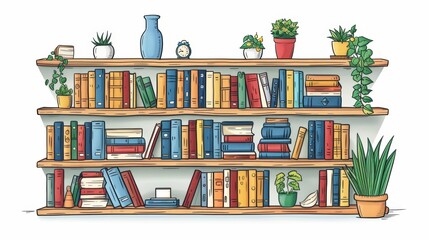 Library in simple line format Use vector lines on a clean background.