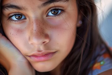 beautiful hispanic teenage girl serious expression candid closeup portrait photograph young pretty stunning lovely latina natural 