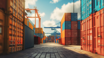 Fototapeta premium Row of containers, cargo shipping equipment, industrial concept for import-export logistics business cargo truck container ship